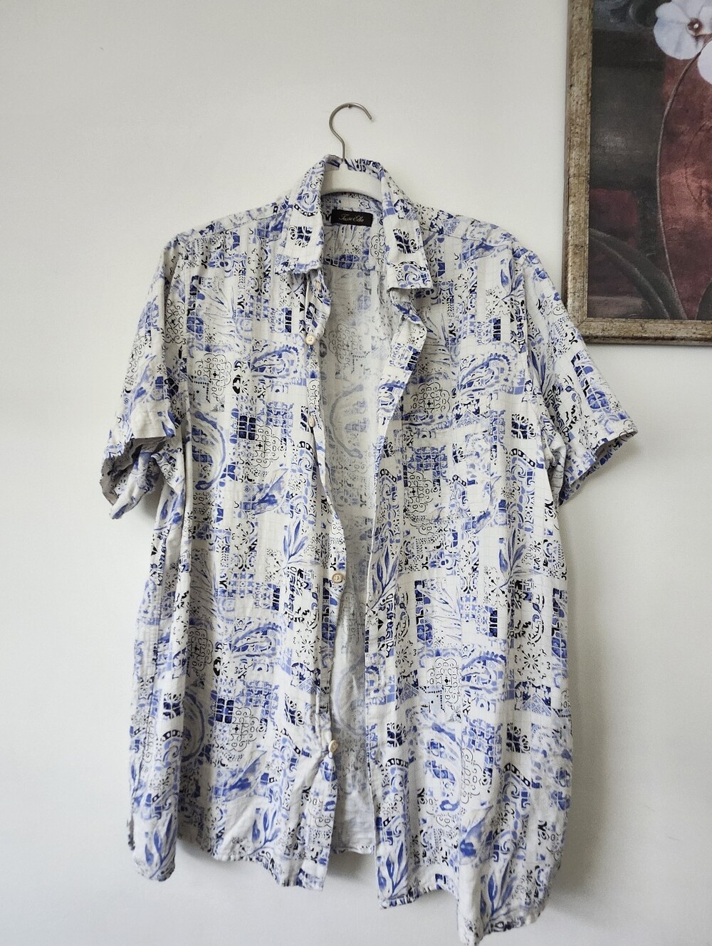 Tasso Elba White & Blue Short Sleeve Button-Down Shirt